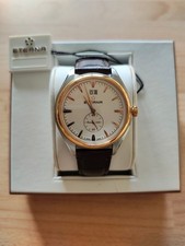 Eterna Men's Watch. 41mm. White Dial, Steel Case, Gold Bezel Brown Leather Strap