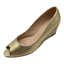 Lotus Womens Ladies Gold Faux Leather Wedge Heel Espadrille Shoes Size UK 8 Used