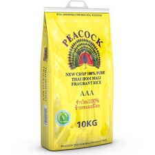 Peacock Thai Hom Mali Fragrant Rice Premium Long Grain Grade-AAA Large Pack 10kg