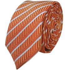 OZWALD BOATENG Mens Tie Orange Red & Yellow Stripes ULTRA SKINNY NEW
