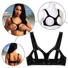 Womens sexy cupless bra pvc - sexy,