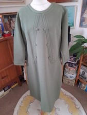 Vintage Crimplene Dress Sage Green Long Sleeve Bust 39" - 41"