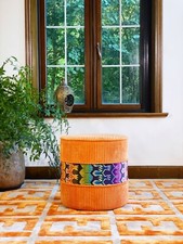 Orange Upholstered Ottoman