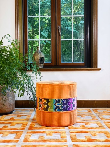 Orange upholstered ottoman - orange,
