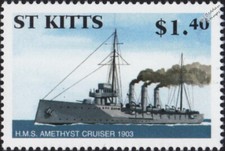 1903 HMS AMETHYST Royal Navy Topaze-Class Cruiser Warship Stamp (2001 St Kitts)