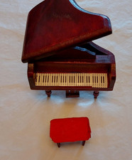 Dolls House Mahogany finish Grand Piano & Red Velvet Stool, 1:12 Scale,