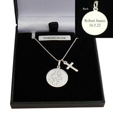 St Christopher Necklace with Cross. 925 Sterling Silver, Personalised Engraving,