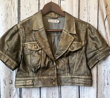 Top Shop Plus Size 16 Bronze Metallic Short Sleeved Cropped Denim Jacket Glitzy