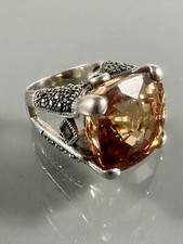 Vintage 925 Silver Faceted Cushion Orange Andesine Labradorite Ring Size 5.75