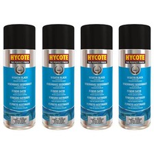 Hycote Satin Black Multi-Purpose Aerosol Spray Paint Fast Drying 400ml x4