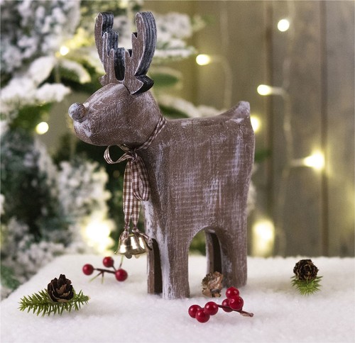 Festive wooden rustic reindeer - wooden,