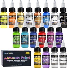 Airbrush Paint 16 Colors 2 Thinners Acrylic Water Based Models Canvas Wood Spray