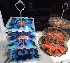Cupcake Stand 3 Tier Square Handmade Unique From Epoxy Resin Multicolour Blue