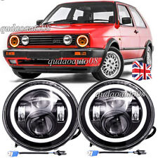 Pair 7"Inch Halo Angel Eyes LED Headlights DRL H/Lo Beam Fit VW Golf Mk2 1.8 GTi