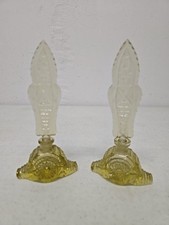 Pair of Vintage Czech Perfume Bottles Yellow Amber Art Deco Style 