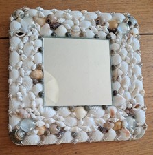 NEW! DECORATIVE 9" WOODEN SQUARE MIRROR WITH MANY SHELLS