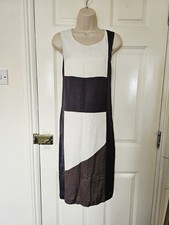 Karen Cole White Navy Contrast Linen Blend Midi Summer Dress Size M