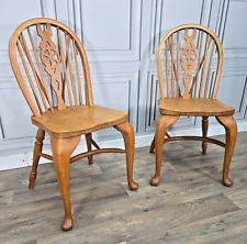 Pair Of x2 Retro Solid Wooden Wheel Hoop Back Windsor Dining Chairs / 2 Seats 