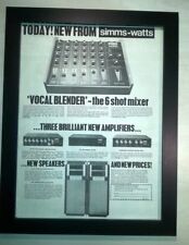 SIMMS WATTS AMPLIFIERS*1973*ORIGINAL*POSTER*AD*FRAMED*FAST WORLD SHIP