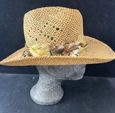 American Hat Co Straw Cowboy Hat with Feather Trim Size 7 1/4 - #1008
