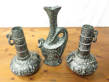 Unique Ceramic Tribal Design Vases Pots Floral Design x3 Bundle Set with Rings