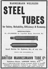 BRITISH MANNESMANN TUBE CO, London; Steel Tubes -Antique Engineering Advert 1909