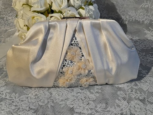 Ivory satin evening clutch - ivory,