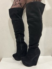 Sexy River Black Suede Thigh High Heel Boots UK6 EU39 VGC Rare - Boxed