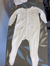 The Little White Company Baby Grows Pink w Bunny In Pocket & Safari Motif. 9-12m