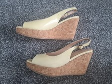 VANILLA MOON UK 4 EU 37 WOMENS YELLOW LEATHER ,WEDGE CORK HEEL SLINGBACK SANDALS