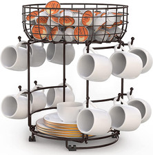 Mug Tree Cup Holder with Storage Basket Coffee Mug Holder 12 Hooks Kitchen Stan