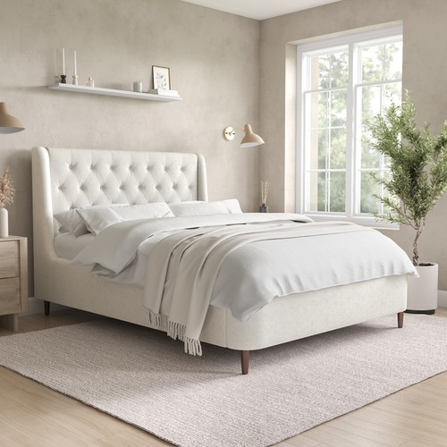 Cream upholstered double - upholstered,