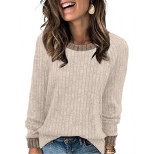 Womens Jumper Tops Knitted Sweater Ladies Long Sleeve Round Neck Warm Pullover