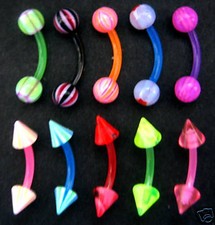 Set of 10 - Flexi UV Eyebrow Bars - Balls & Spikes - All Different