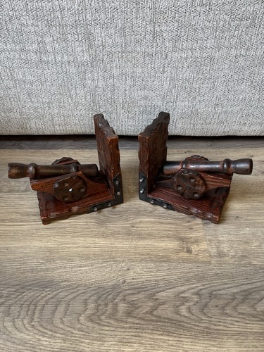 Pair vintage wooden cannon - of,