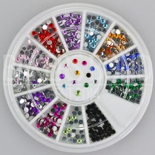 400pc Rhinestone 3D Nail Art Fashion Diamante Glitter Gem Multi Colour Round 2mm