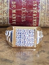 Gents 9ct Gold &  Diamond Rolex Detail Signet Ring, Size V.5, 5g, Hallmarked !