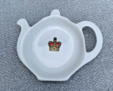 Halcyon Days ROYAL CROWN Tea Bag Tidy, Teapot Shaped Spoon Rest  Fine Bone China