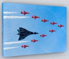 VULCAN BOMBER WITH RED ARROWS CANVAS PICTURE PRINT WALL ART 