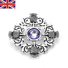 Silver Scottish Thistle Diamante Brooch Shawl Cloak Lapel Pin Kilt Scotland