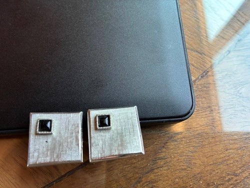 Vintage silver tone and onyx - tone,