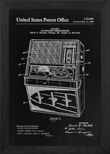Jukebox patent drawing framed - patent,