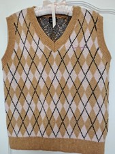iets frans Women's Sleeveless Sweater Vest Tank Top Argyle Pattern Size S - VGC
