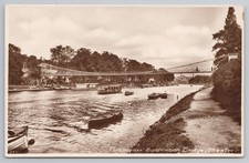 RPPC Grosvenor Suspension Bridge, Chester. River Dee, Boats, People c.1920