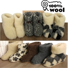 Men's Women's Ladies 100% Wool Boot Slippers Ankle Booties Boots Size UK 3-12 