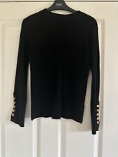 Blue Vanilla - Black Ribbed Slim Fit Jumper Gold Sleeve Buttons - Size S/M