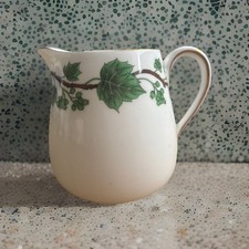 Vintage Crown Staffordshire Green Leaves Milk Jug. Pattern 16422. Used