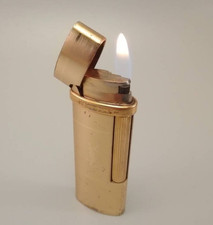 YSL Yves Saint Laurent Logo Gas Lighter Gold Black Overhauled Working No Box JP