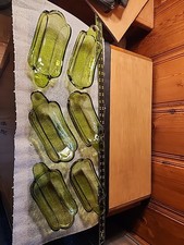 Vintage Green Glass Banana Boat Dishes Set of 6 Classic Ice Cream Dessert Bowls