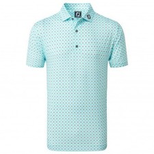 FootJoy Half Moon Geo Lisle Polo Shirts - White/Aqua Surf/Maui Blue/Lava-L